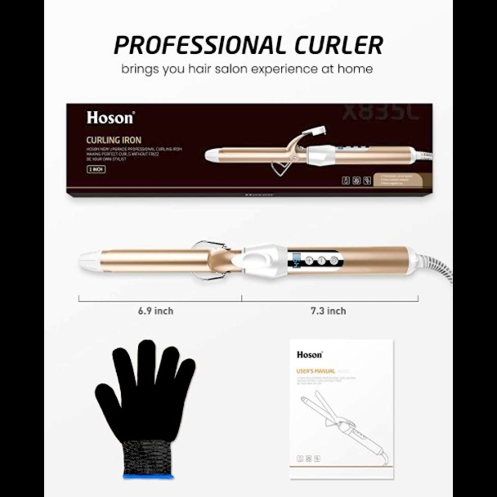 BNIB Hoson 1” curling iron. Never opened or used, barcode pictured.